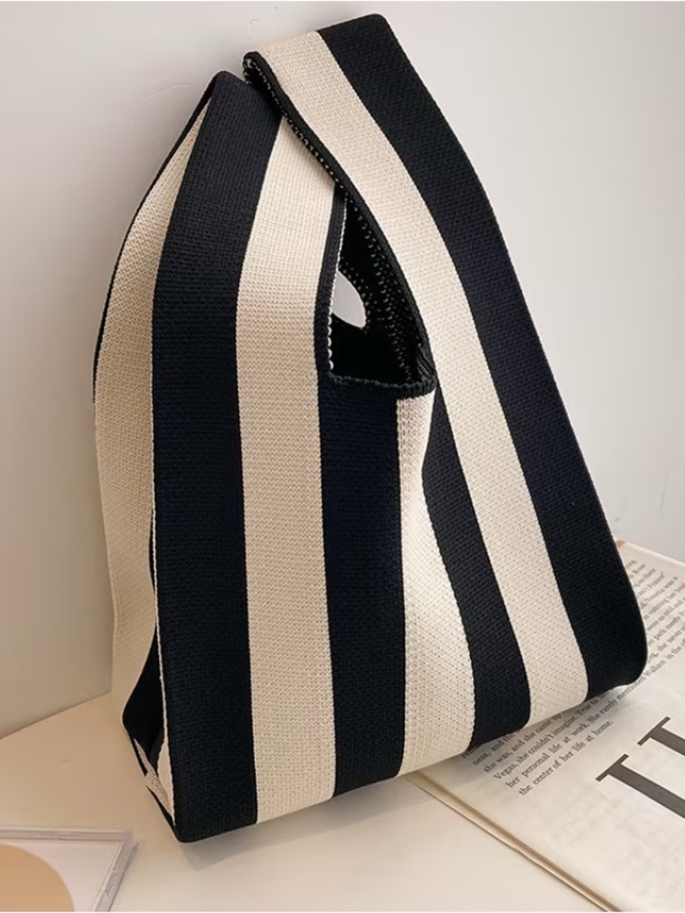 Striped Black & Cream Tote Bag